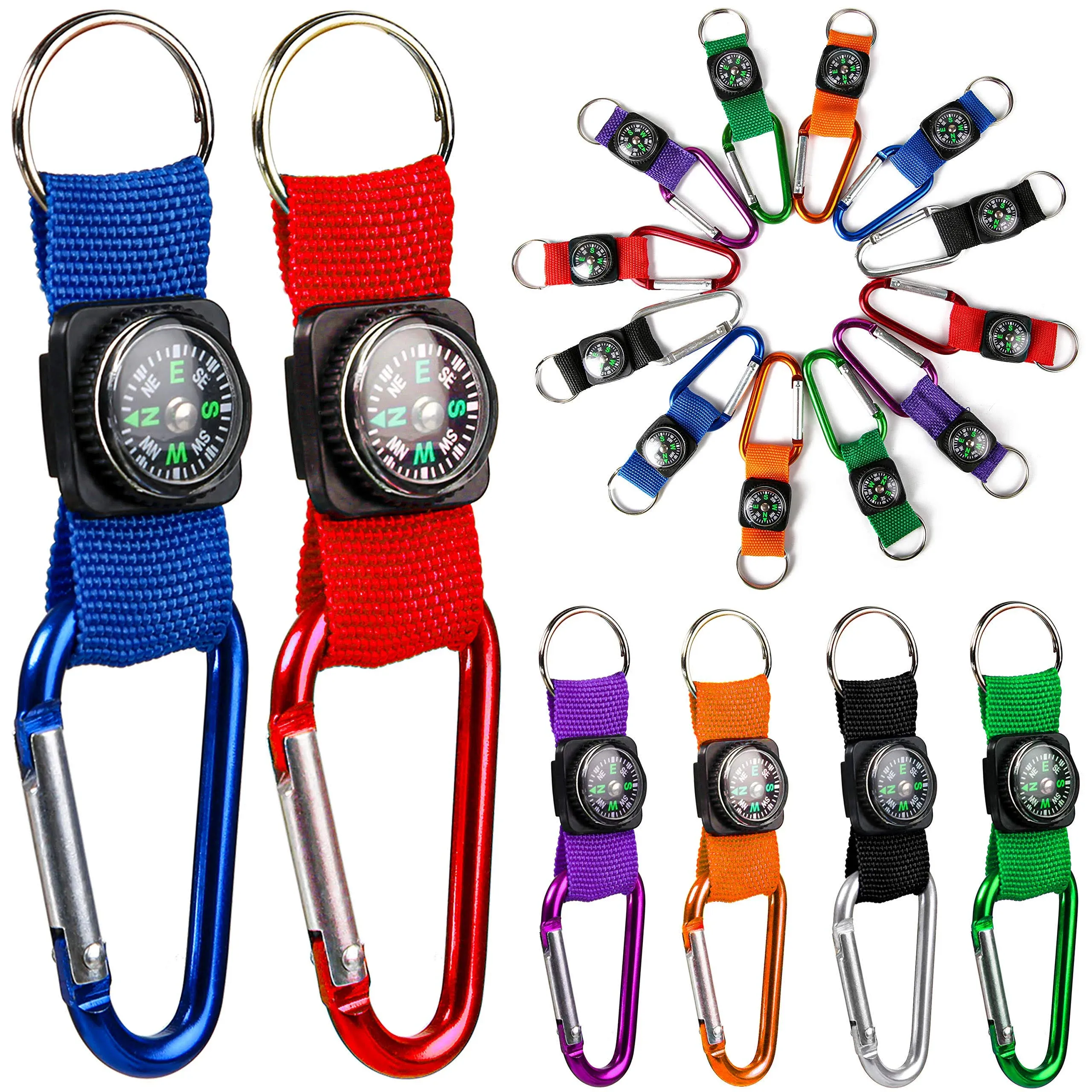 PROLOSO Colorful Carabiner Compass Keychain Belt Clips Kids Toys Prizes 