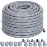 Neorexon Liquid-Tight Conduit 50 ft and 10 Pieces of Connector Kit, Electrical Conduit 1/2 50ft, Flexible Conduit with 5 Straight and 5 90-Degree Conduit Connector Fittings