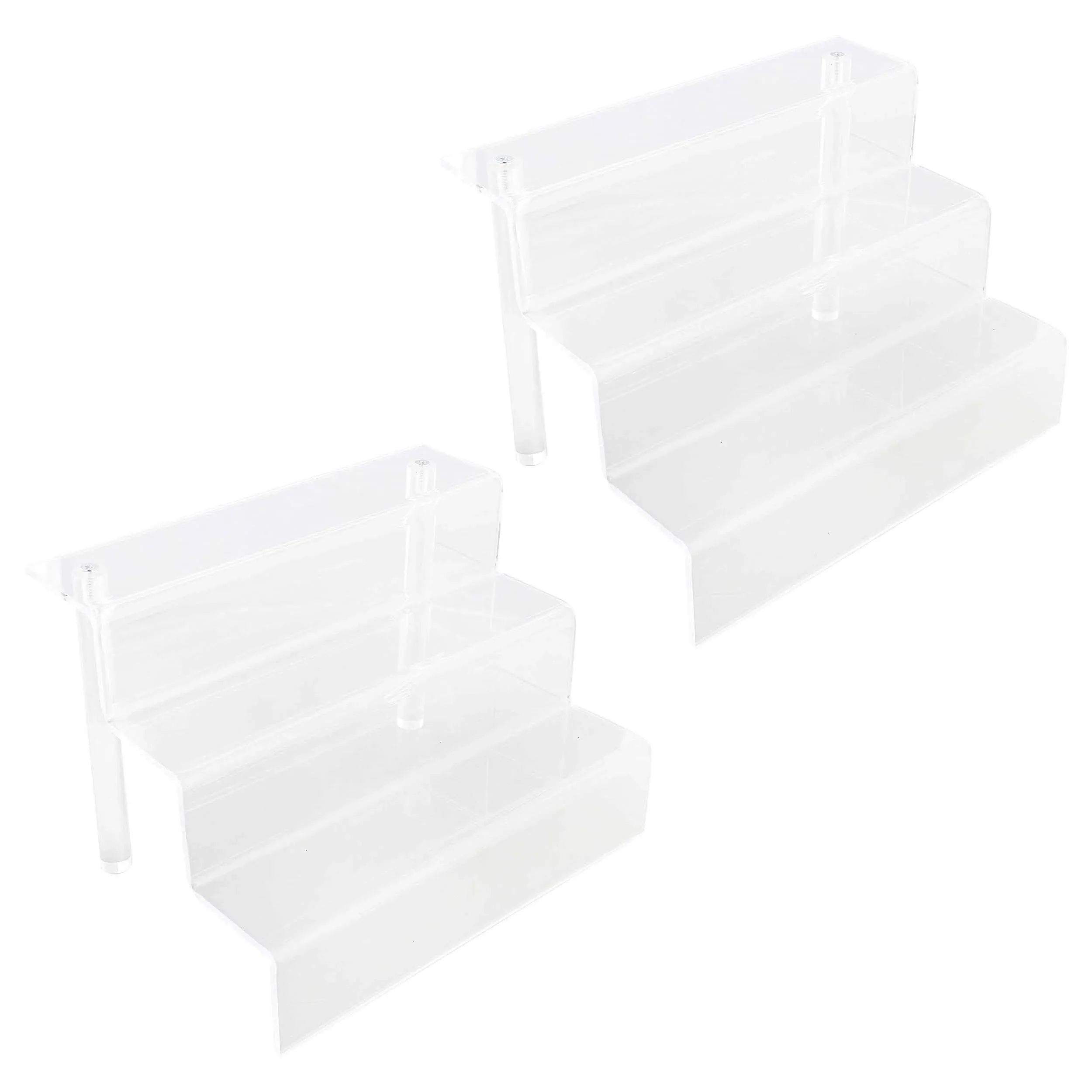 Spec101 Acrylic Display Shelf Riser - 2pk Clear Acrylic Stand 3-Tiered Riser