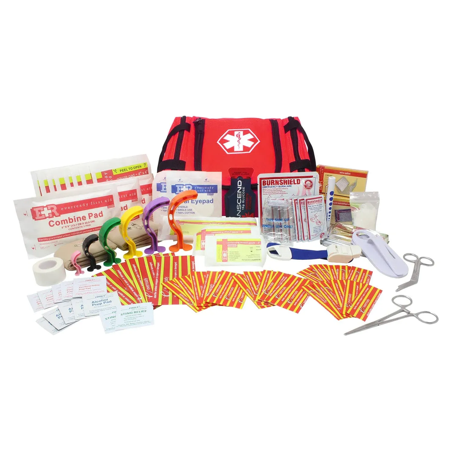 Ever Ready First Aid EMS First Responder Fully Stocked Trauma First Aid Kit - Red