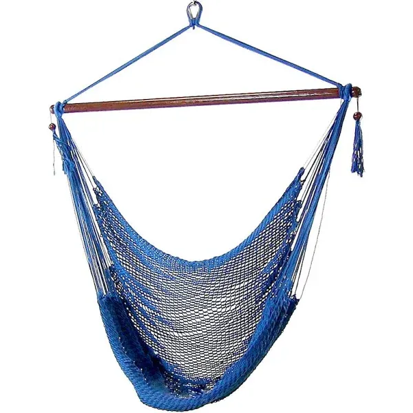 Caribbean Hanging Rope Hammock Chair - Blue - Sunnydaze Decor