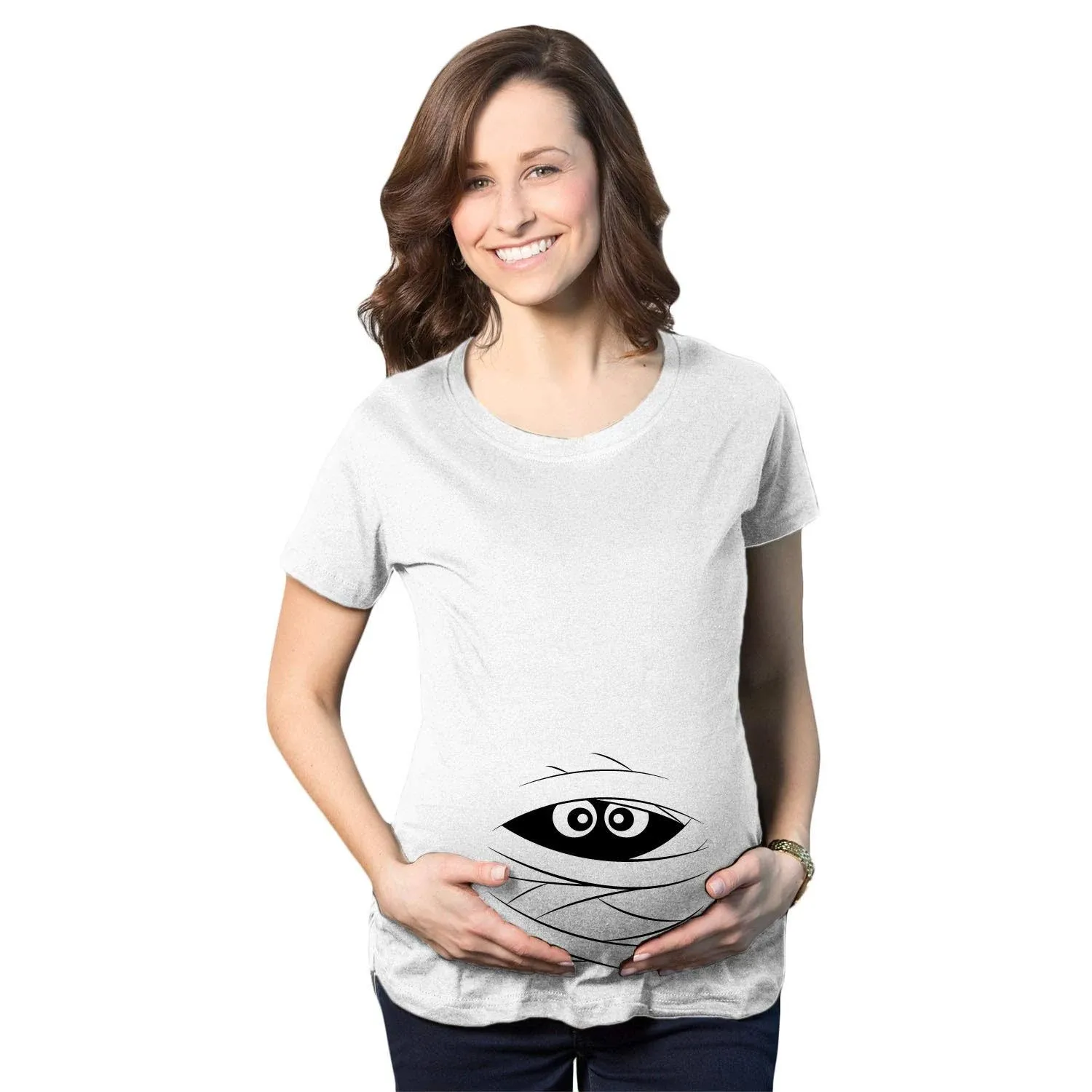 Maternity Peeking Mummy Tshirt Cute Funny Movie Pregnancy Tee White