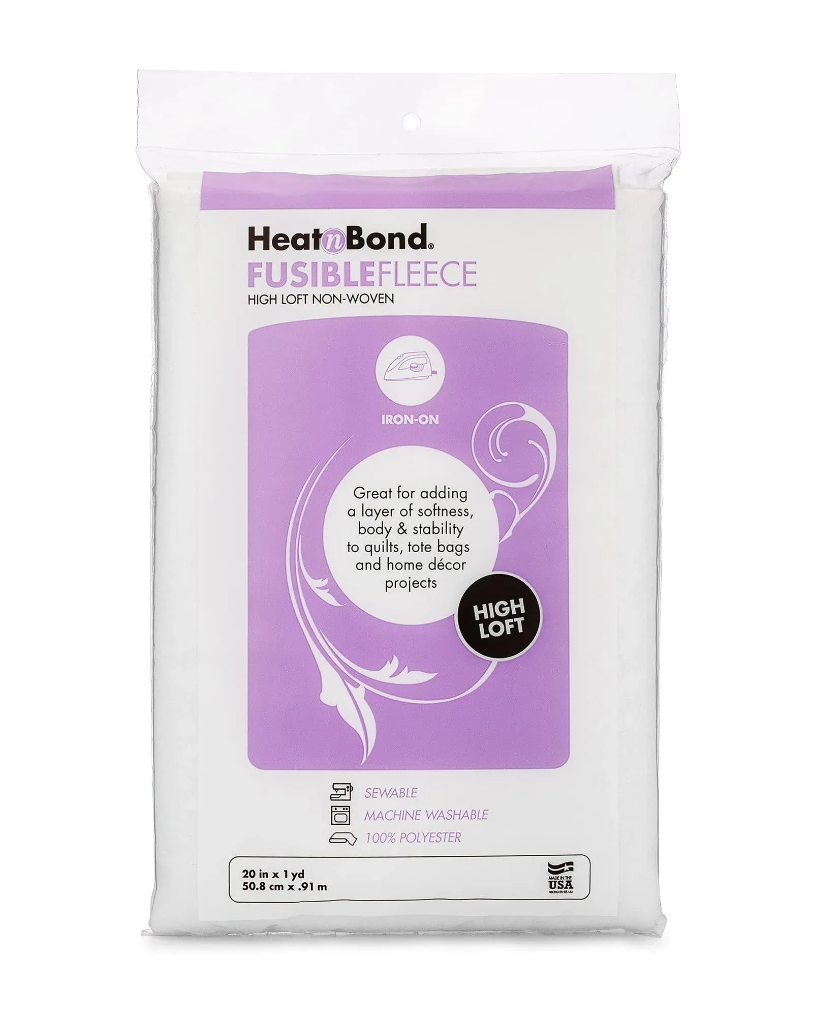 HeatnBond Fusible Fleece Iron-On Interfacing, 20 Inches x 1 Yard, White