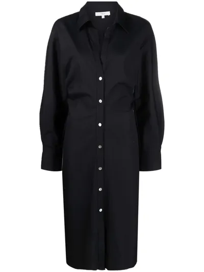 Pointed-collar Cotton Shirt Dress In Black