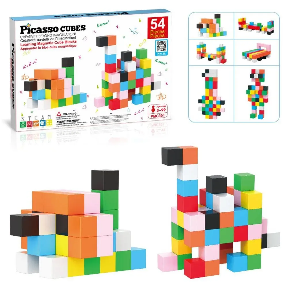 PicassoTiles Magnet Cube Building Blocks 1.2" 3CM Magnetic Cubes Toy Construction Building Educational Sensory Toys with Idea Booklet for School & Preschool Kids Boys Girls Toddlers PMC301