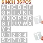 YEAJON 6 inch Letter Stencils and Numbers, 36 Pcs Alphabet Art Craft Stencils, Reusable Plastic Art Craft Stencils for Wood, Wall, Fabric, Rock, Chal