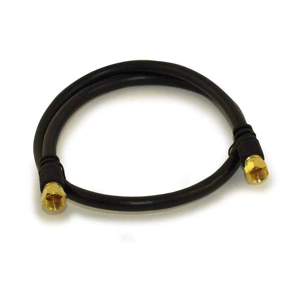 2ft RG6 Quad Shield Black HI-Bandwidth Coax Cable F-Type Gold Plated