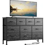 Gikpal 10 Drawers Dresser, 47 inch TV Stand with Power Outlet, Bedroom Dresser for TV Up to 55 inch, Black