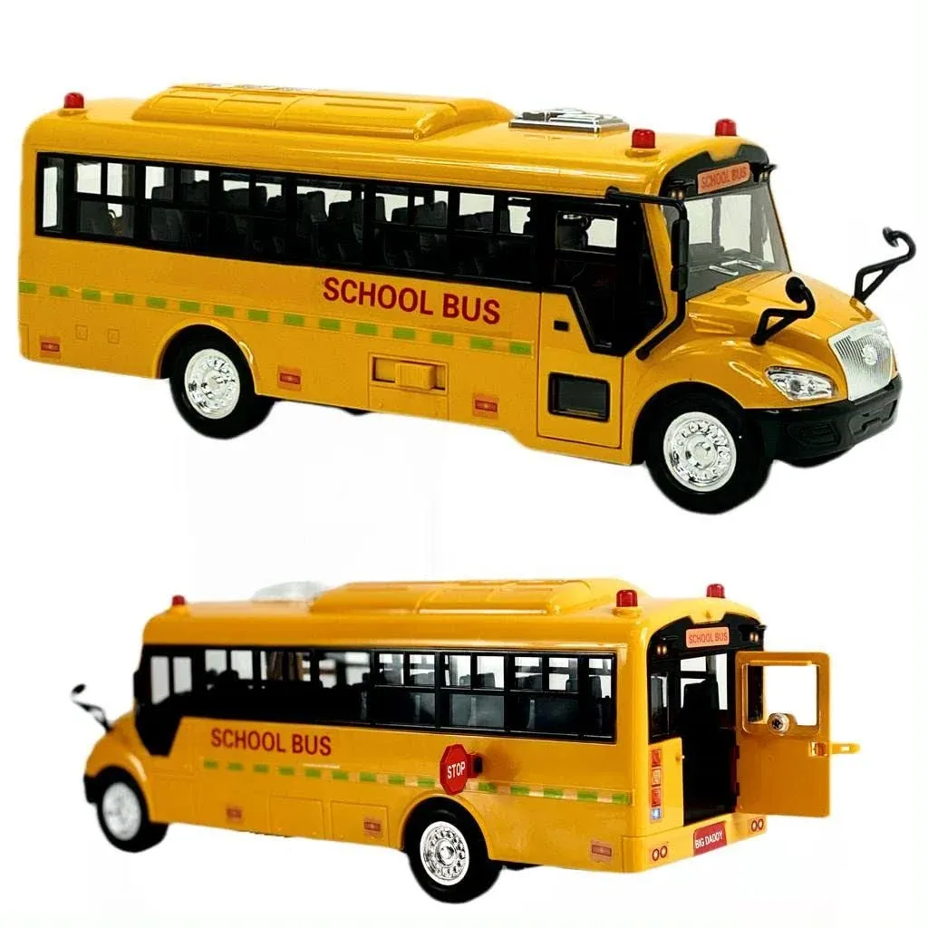 Big Daddy Huge Yellow School Bus with Lights and Cool Openable Doors Pull Back Toy School Bus with Sounds and Songs for Girls, Boys, Toddlers