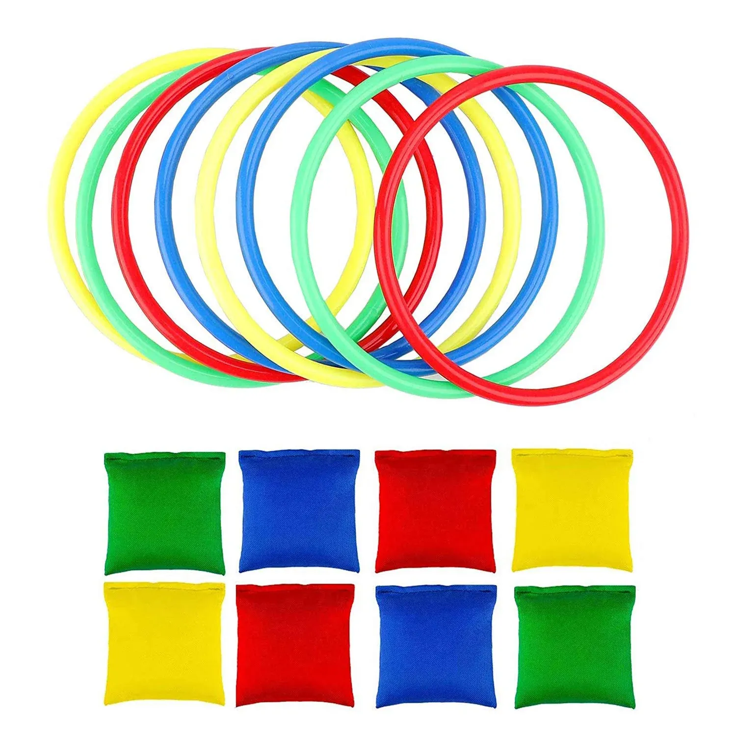 16pcs Nylon Bean Bags Plastic Rings Game Sets for Kids Ring Toss Game