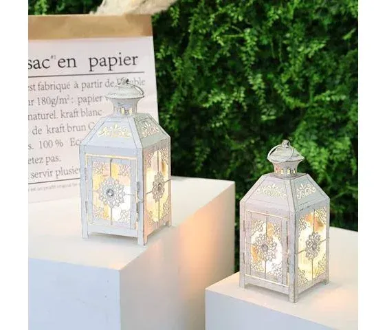 JHY Design Set of 2 Decorative Candle Lantern 9.5" High Metal Candle Lantern ...