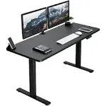 VIVO Manual Height Adjustable 48 x 30 inch Stand Up Desk, Black Solid One-Piece Table Top, Black Frame, Standing Workstation with Foldable Handle, DESK-KIT-MB5B