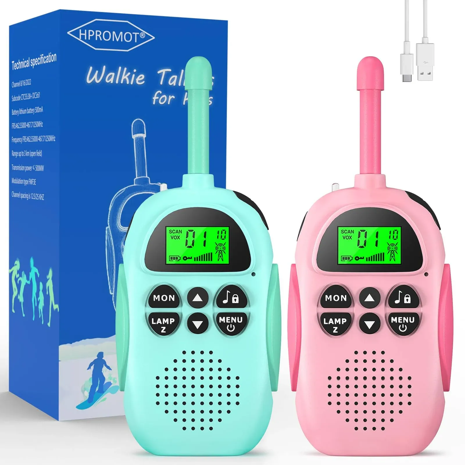 Walkie Talkies for Kids: 2 Pack Rechargeable Kids Walkie Talkies, Long Range 22 