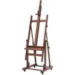 MEEDEN Extra Large H-Frame Studio Easel - Solid Beech Wooden Artist Professional Heavy-Duty Easel, Painting Art Easel Stand with 4 Premium Locking Silent Caster Wheels, Hold Max 82", Walnut