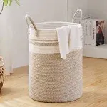 Large Laundry Hamper, Tall Woven Storage Basket for Blankets, Cotton Baby Nursery Hamper, Toys and Dirty Clothes in Bedroom and Living Room Organizing - 58L Brown & White