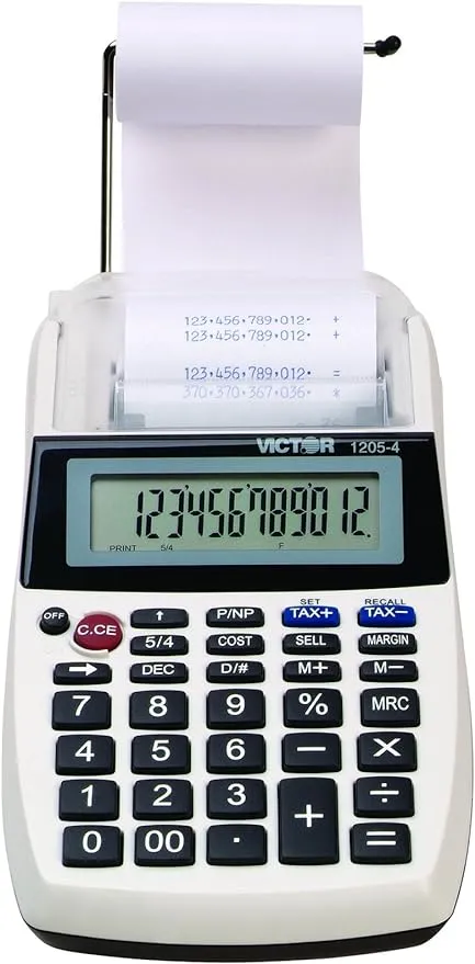 Victor 1205-4 12 Digit Portable Palm/Desktop Commercial Printing Calculator, 1.8" x 4" x 8"