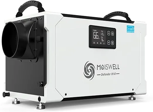 145 Pint Commercial Dehumidifier with Drain Hose for Crawl Spaces, Basements, Industry Water Damage Unit, Large Capacity, Compact, Portable, Auto Defrost, Memory Starting