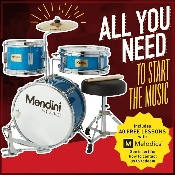 Mendini By Cecilio Drum Set 3-Piece Kids Drum Set (16"), Includes Bass Drum, Tom, Snare, Drum Throne - Musical Instruments for Age 6-12, Emerald Green Drum Kit