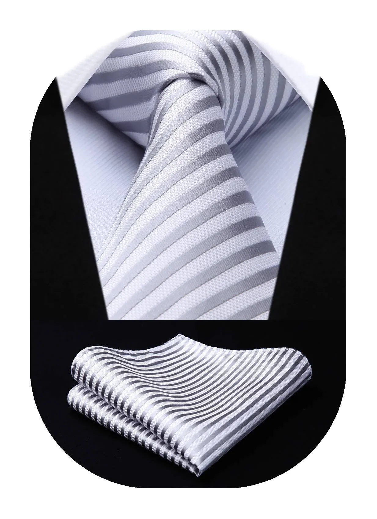 HISDERN Stripe Tie Mens Ties with Pocket Square Set Classic 3.4&#039;&#039; Silk Formal Ne