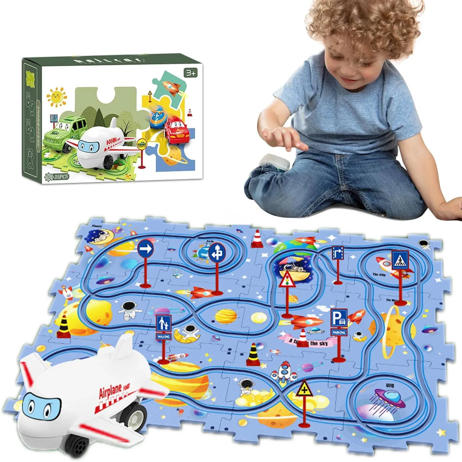 25PCS RAIL Car Kids Car Track Set Land Series Jigsaw Puzzle Race Car Track Set.