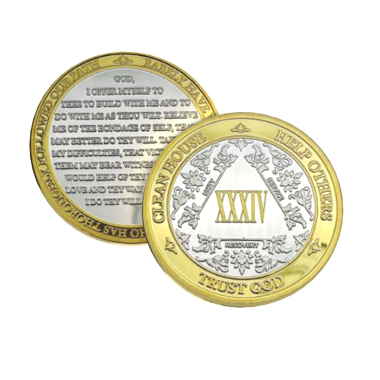 Silver & Gold AA Coin 1-60yrs Sobriety Chip