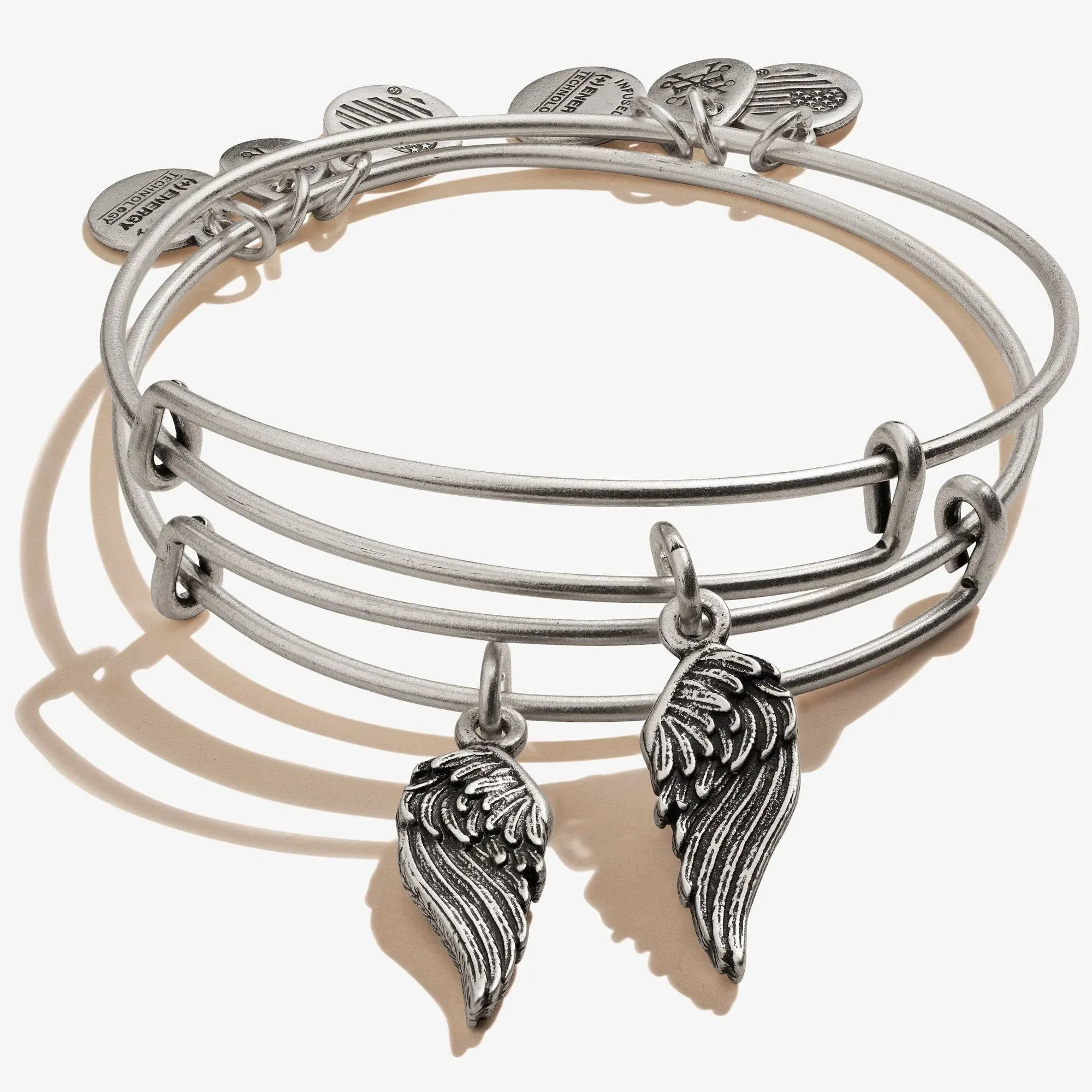 Alex and Ani Wings Set of 2 Charm Bangles Rafaelian Silver