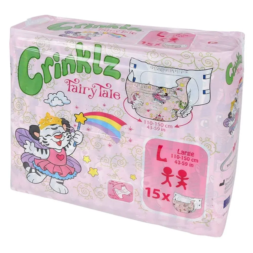 Crinklz Tab-Style Briefs Adult Printed Diapers, Fairy Tale, Large, Case/60 (4/15s)