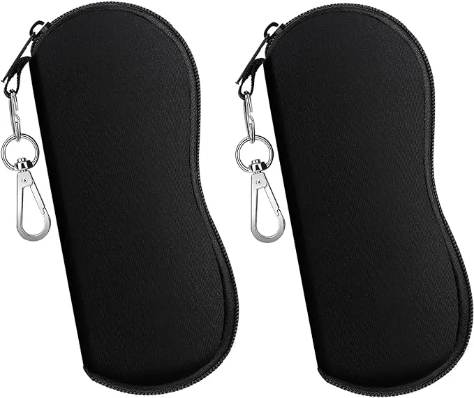 MoKo Sunglasses Soft Case 2 Pack, Ultra Light Portable Neoprene Zipper Glasses Case, Eyeglass Safety Pouch Box with Belt Clip