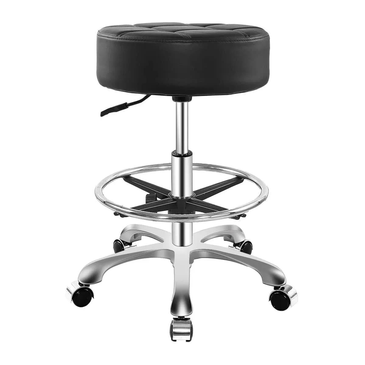 Ainilaily Rolling Stool for Shop Work Medical Tattoo Salon Lash,Heavy Duty Esthetician Hydraulic Chair Stool with Wheels (Black,with Foot Rest)