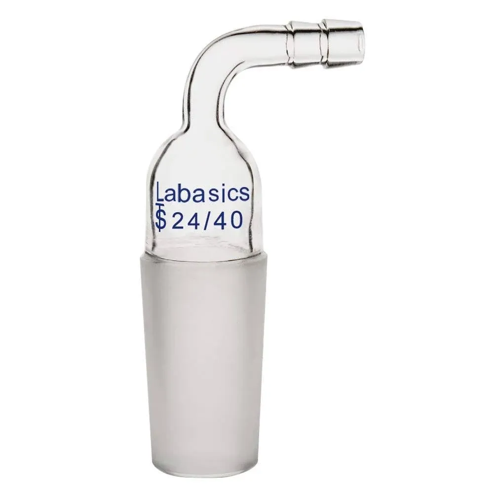 Glass Bent Inlet Adapter with 24/40 Male Glass Joint and 8mm Hose Connection Lab Glassware