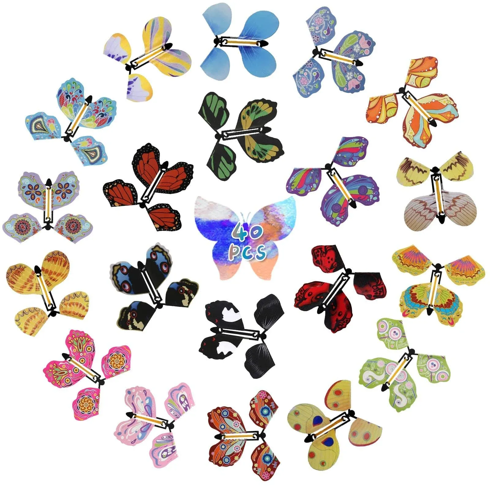 Scettar Magic Flying Butterfly, 40pcs Fairy Flying Toys Wind Up Toys with Rubber ...