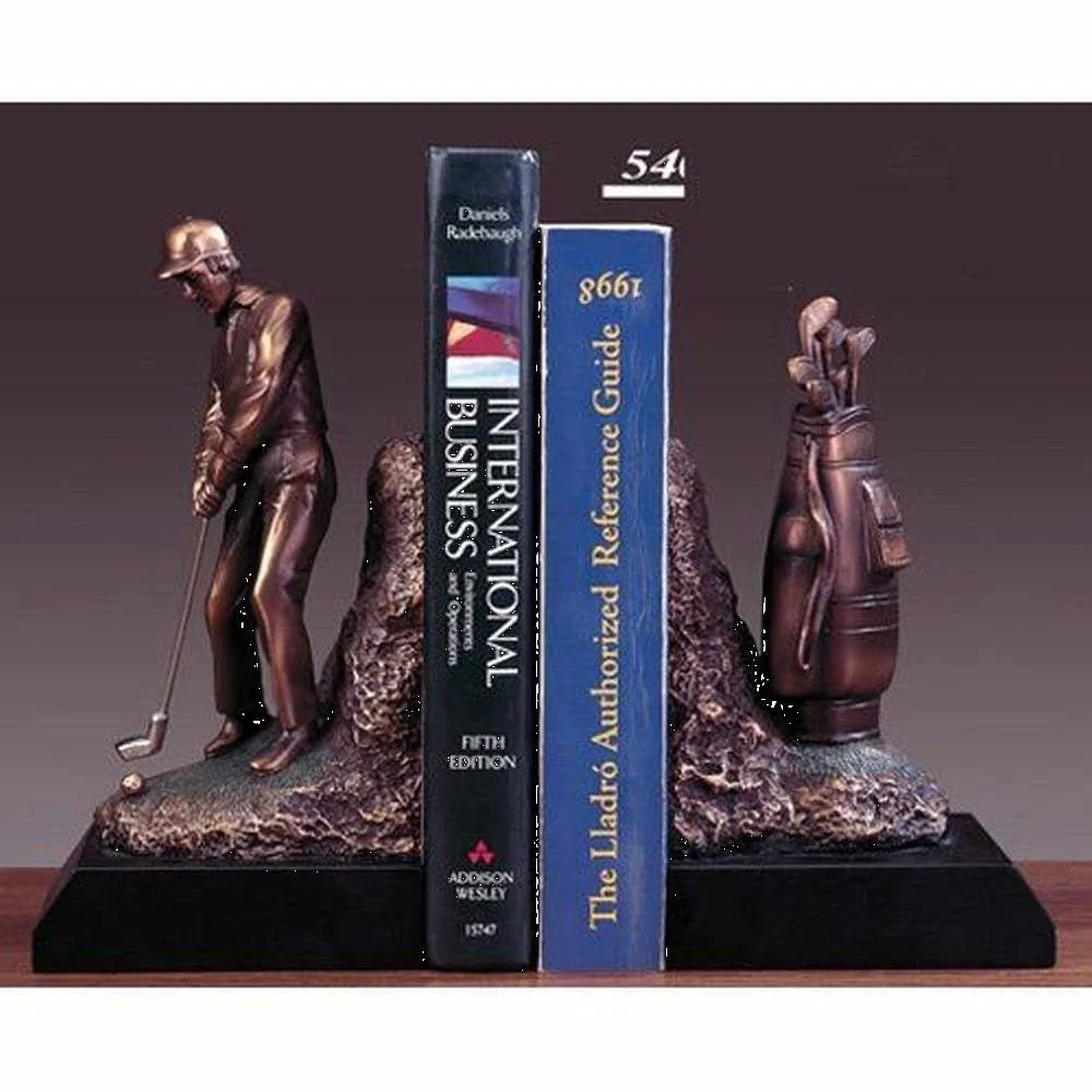 Golfer Golf Golfing Bronze Finish Bookends, 9 inches H