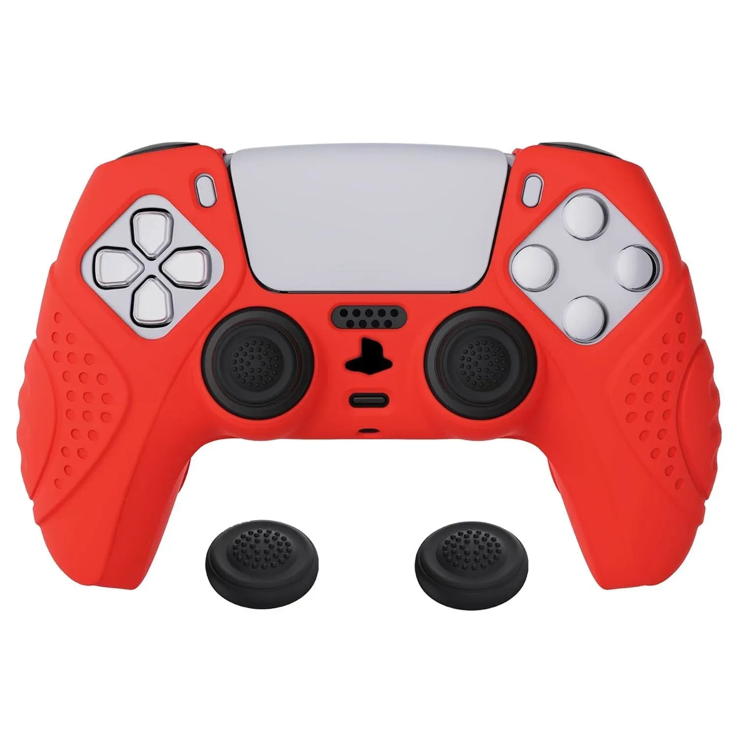 eXtremeRate PlayVital Guardian Edition Passion Red Ergonomic Soft Anti-Slip Controller Silicone Case Cover for ps5, Rubber Protector Skins with Black Joystick Caps for ps5 Controller