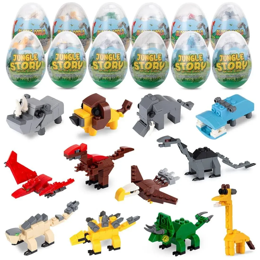 ThinkMax 12pcs Easter Eggs Prefilled with Jungle Animals and Dinosaurs Building ...