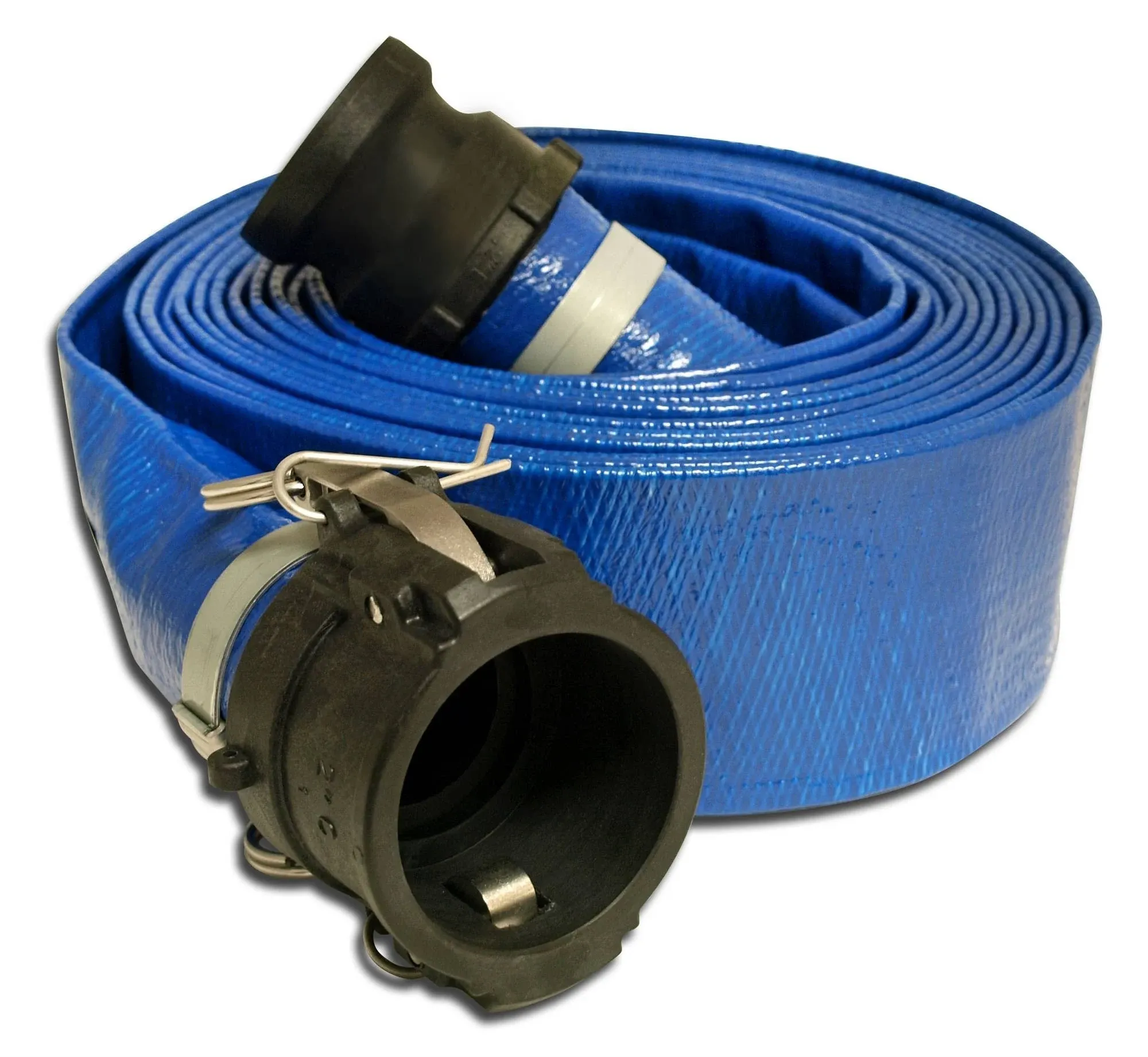 Apache 98138044 2" x 25' Blue PVC Lay-Flat Discharge Hose with Poly Cam Lock Fittings