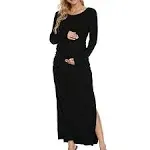 Smallshow Women's Split Maternity Dress Long Sleeve Ruched Pregnancy Clothes