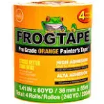 FrogTape Pro Grade Orange Painter’s Tape for Interior and Exterior Applications, 1.41" x 60 yard Roll, 4-Pack