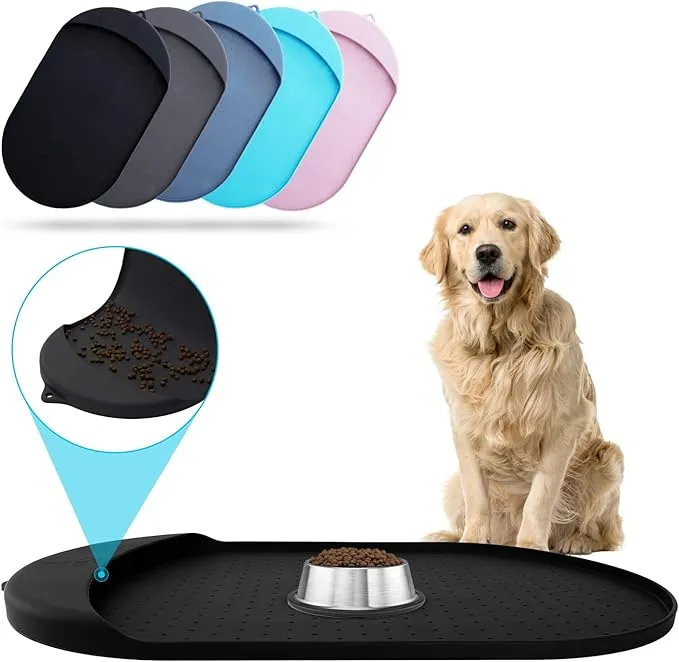 Ora Shop - Silicone Dog Food Mat, Durable Safe Silicone Pet Mat, Pocket Design Dog Water & Food Mat, Raised Thick Anti Bite & Non Spill Edges, Dog &