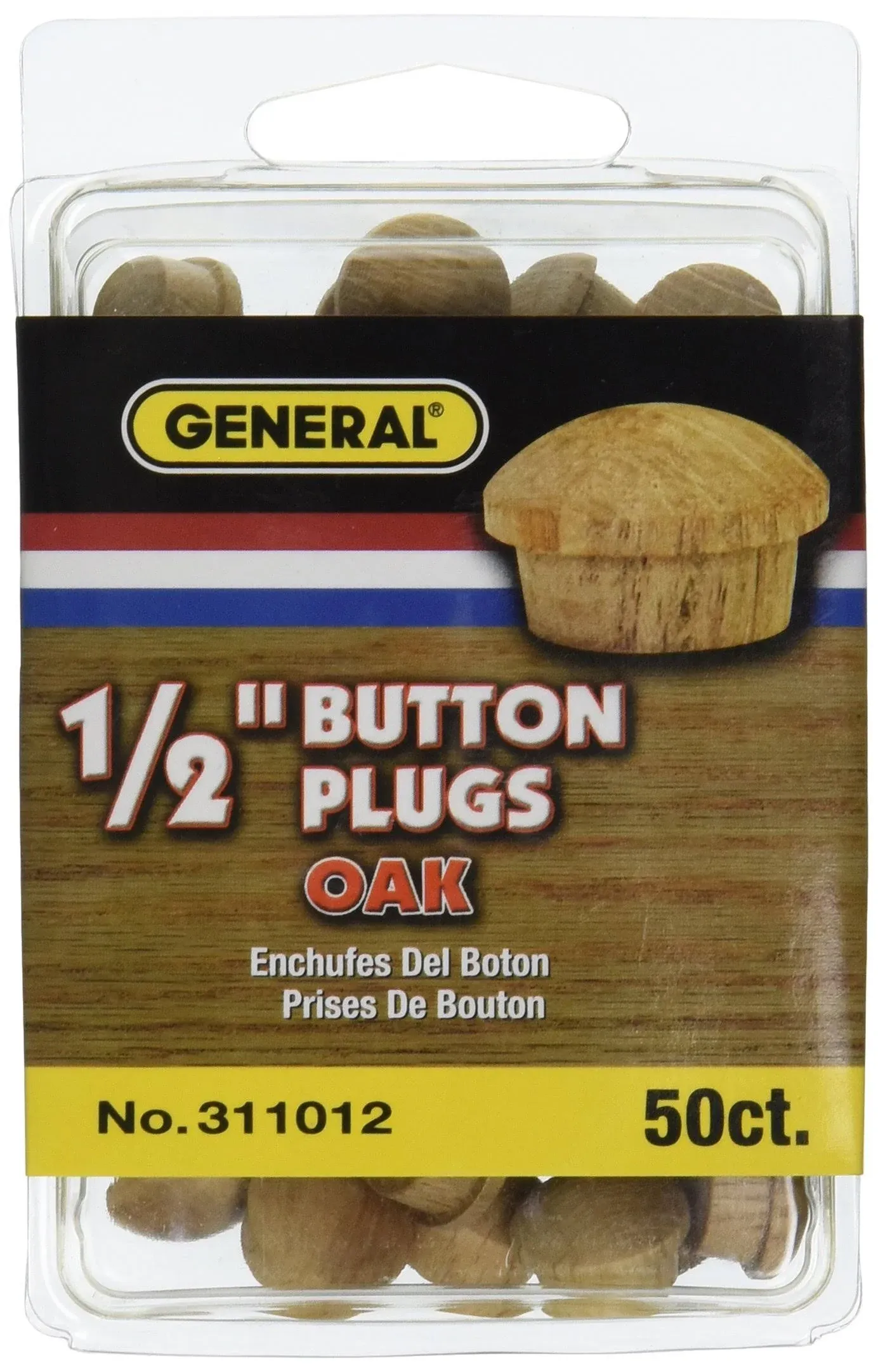 General Tools 311012 1/2-Inch Button Plugs, Oak, 50-Pack