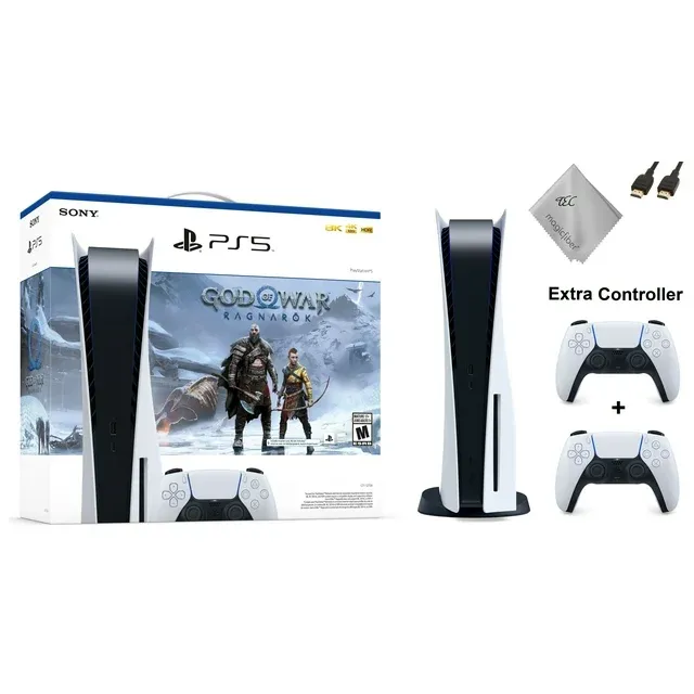 TEC Sony PlayStation_PS5 Gaming Console(Disc Version) with God of War(GOW) Ragnarok and Extra Controller Bundle