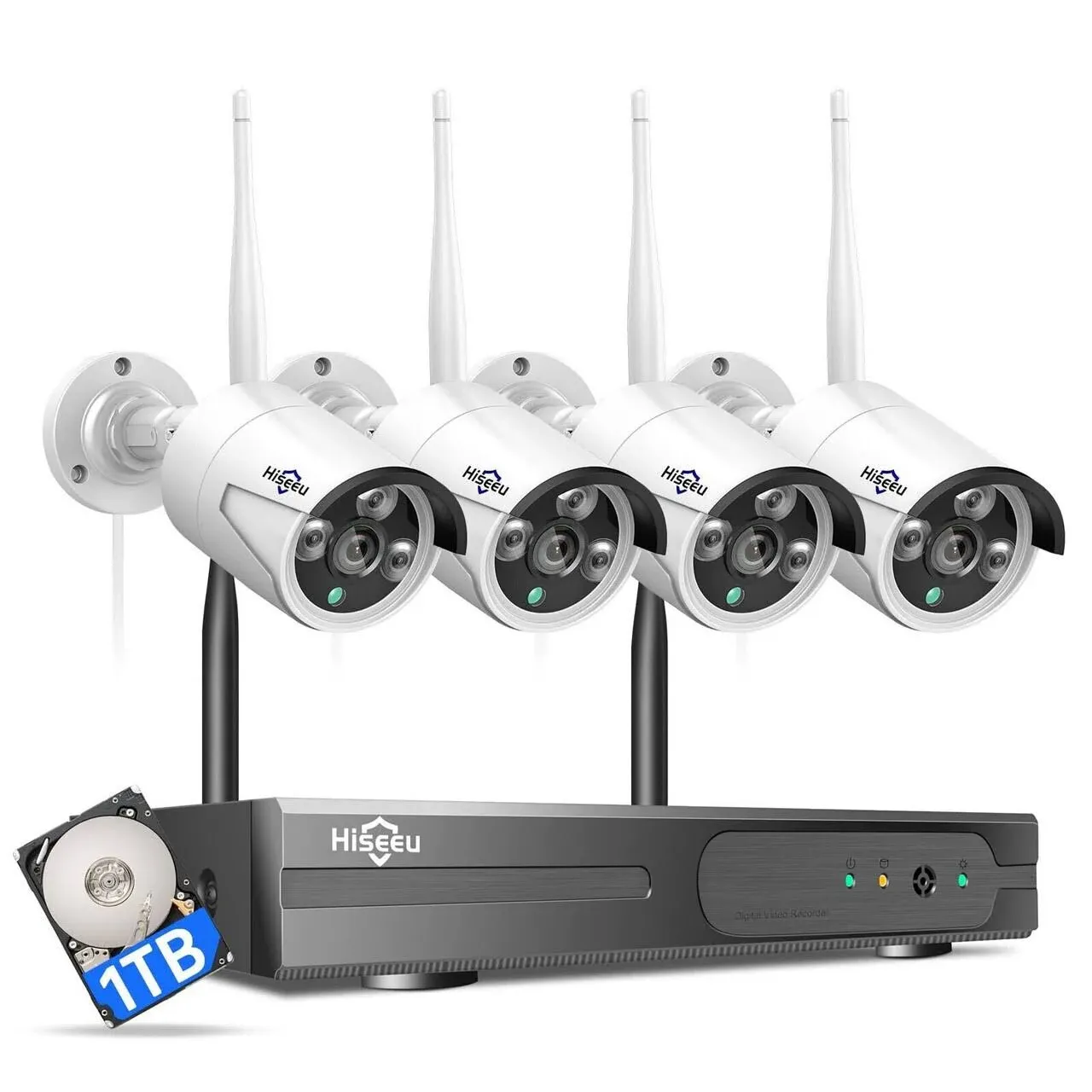 Hiseeu Security System w/ 4 Night Vision Cameras, 1 TB Hard Drive (Open Box)