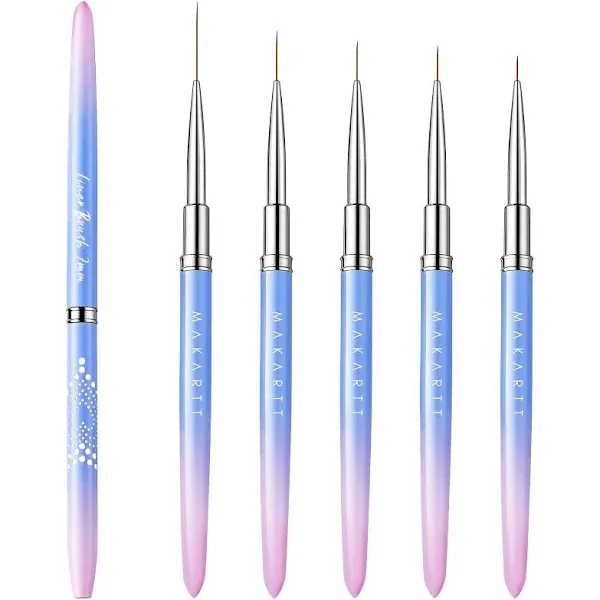 Makartt Nail Art Brushes Set: 5pcs Liner Brushes for Nail 7/9/11/15/25mm Thin Nail Art Design Brush with Cap Nail Polish Brush for Gel Nail Polish Builder Gel 3D Nail Gel French Tip Tool Nail Painting