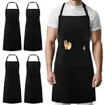 Syntus 4 Pack Adjustable Bib Apron Waterdrop Resistant with 2 Pockets Cooking Kitchen Aprons for Women Men Chef, Black