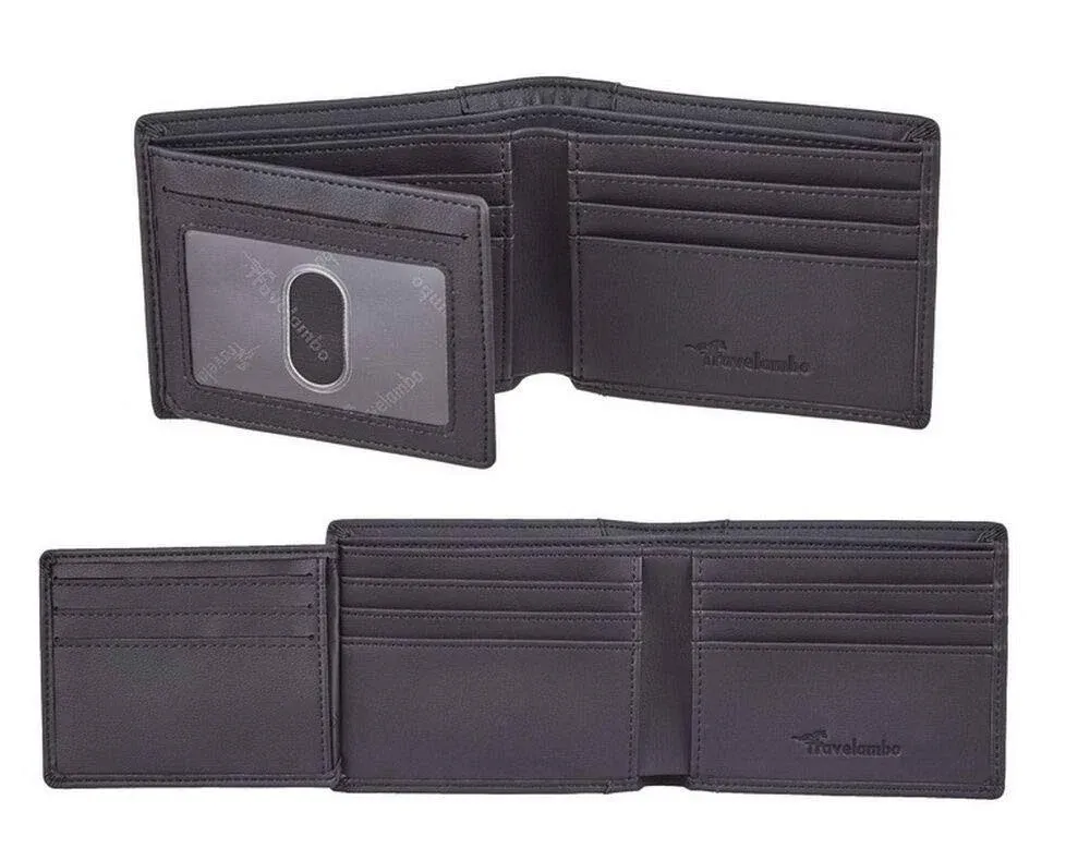 Travelambo Genuine Leather RFID Blocking Mens Wallets Wallet Bifold Left ID