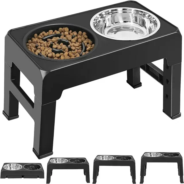 Elevated Dog Bowls 4 Height Adjustable Raised Dog Bowl with 2 Stainless Steel...