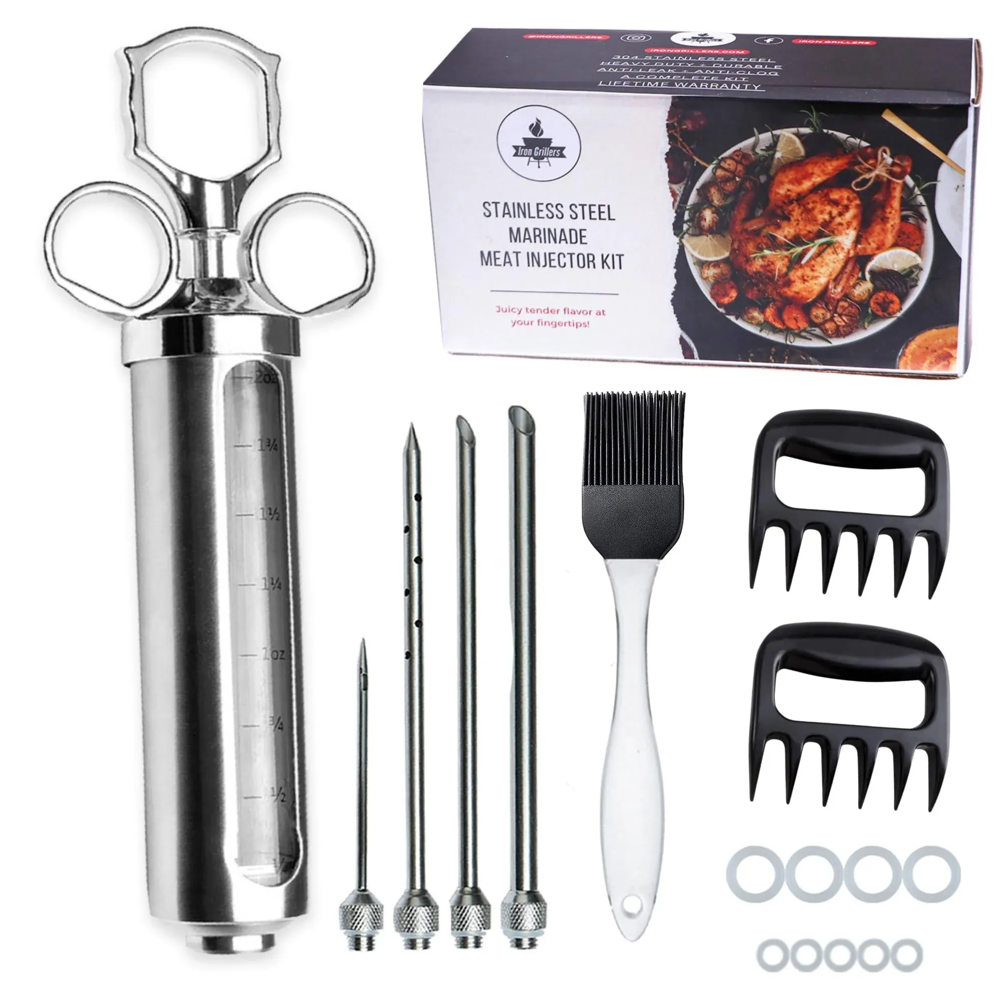 Meat Injector Syringe Flavor Marinade Kit for Smoking &amp; Grilling BBQ