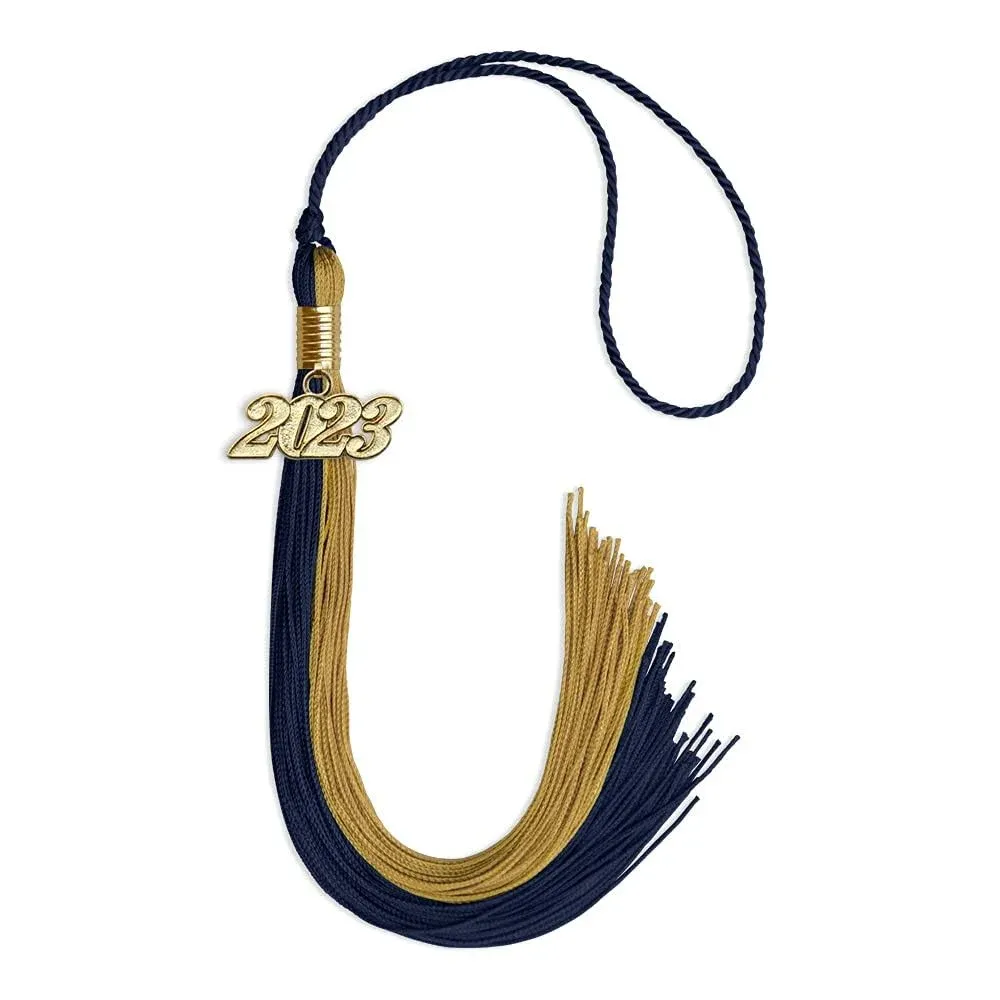 Endea Graduation Double Color Tassel with Gold Date Drop (Dark Navy Blue/Antique Gold, 2023)