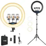 Stepless-Adjusted Brightness 19 inches Ring Light LCD Display Touch Screen Make up Selfie Light with Tripod Stand for TIKTOK Video YouTube VLOG Shooting Carry Bag Included.