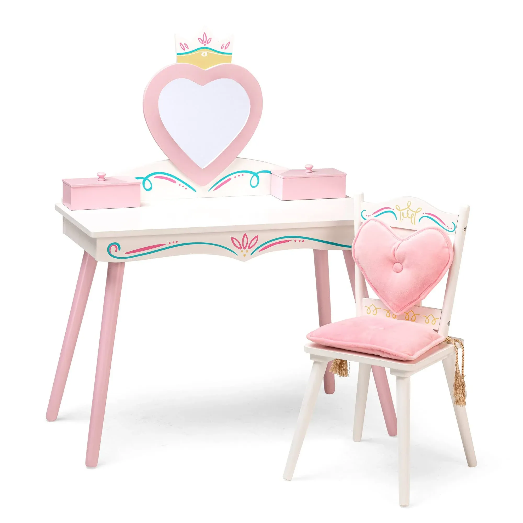 Wildkin Kids Princess Wooden Vanity and Chair Set for Girls