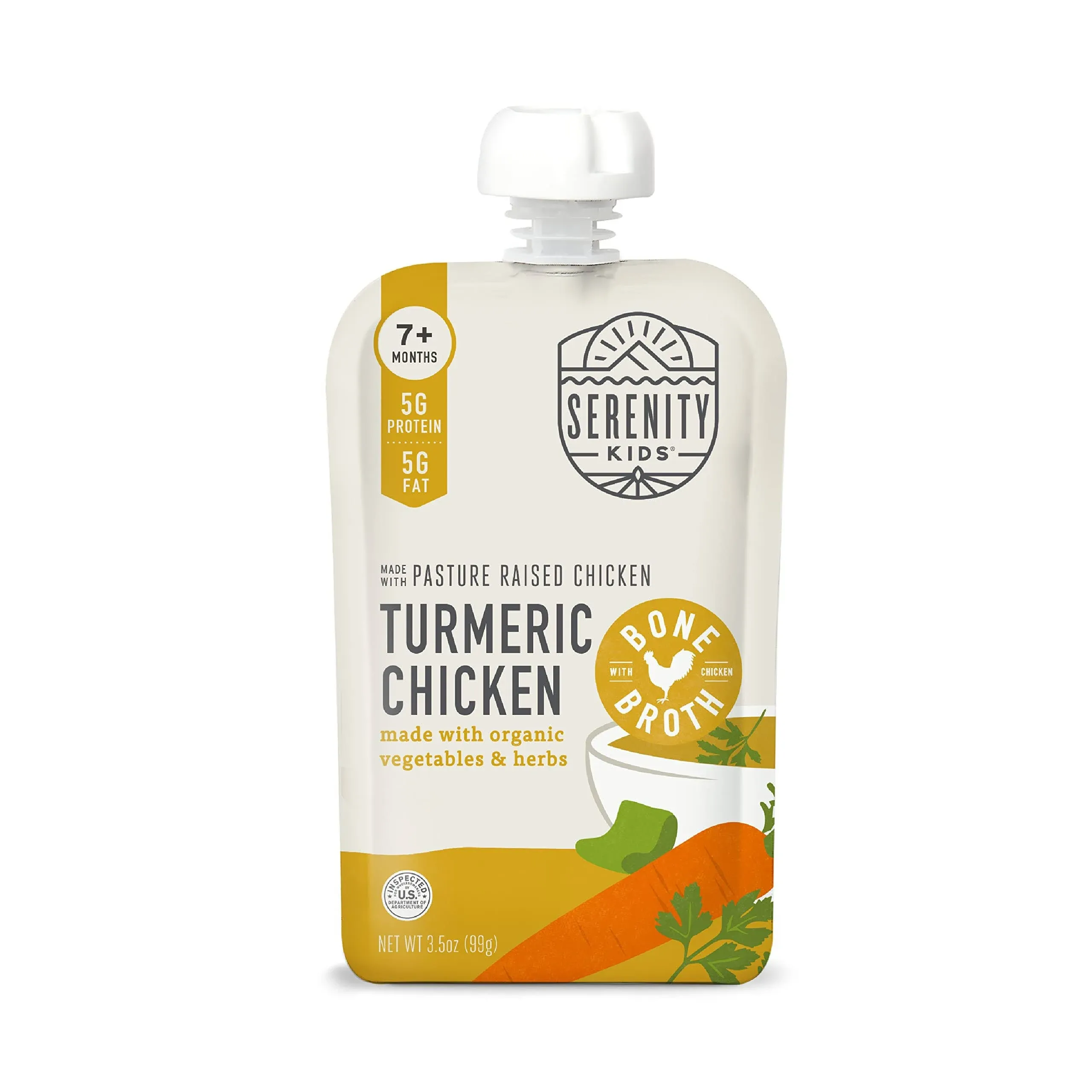 Serenity Kids Organic Toddler Baby Food, Turmeric Chicken, 3.5 oz Pouch